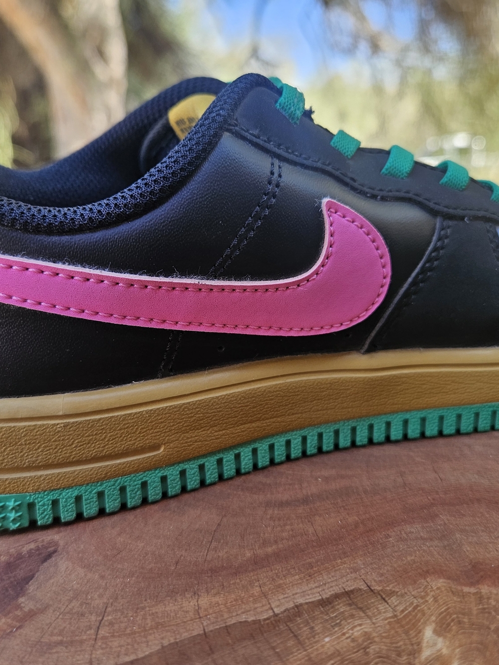 (MWOB) Nike Kids Air Force 1 Low — Black/Light Blue with Teal Laces 3Y - Picture 9 of 15